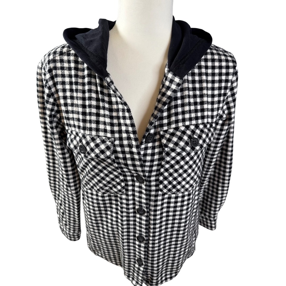 EDDIE BAUER Black White Plaid Hooded Button‎ Down Jacket Women's XS NWOT - Picture 5 of 15